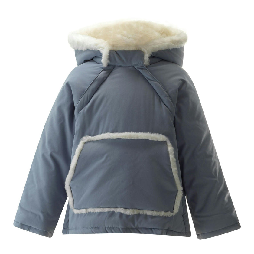 Blue Faux Fur Trim Coat
