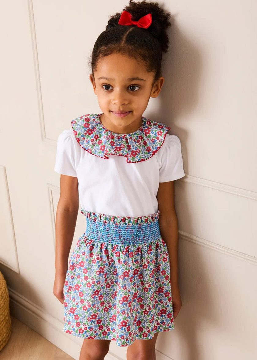 Emilia Floral Elasticated Waist Skirt in Red (2-10yrs)