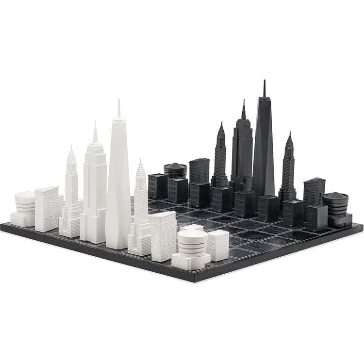 Chess Set Acrylic NEW YORK with Wood Map Board