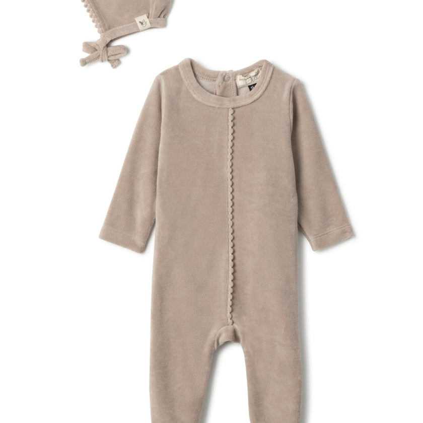 Velour Pompom Onesie Bege