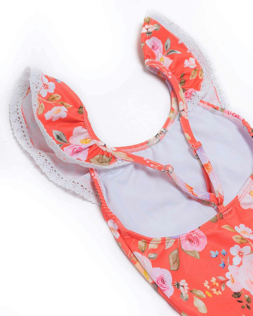 Ruffle Neck One Piece Swimsuit