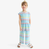 Kids backyard romper in rainbow stripe