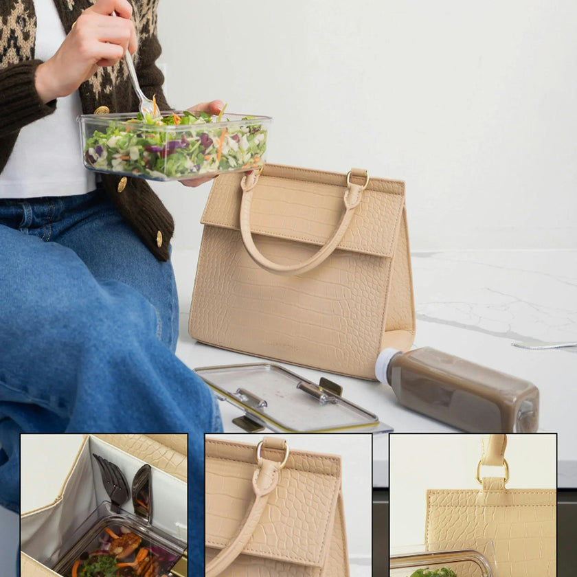 Medium Stylish, Chic Insulated Lunchbox, Cream Croc