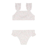 girls antique floral ruffle strap bikini