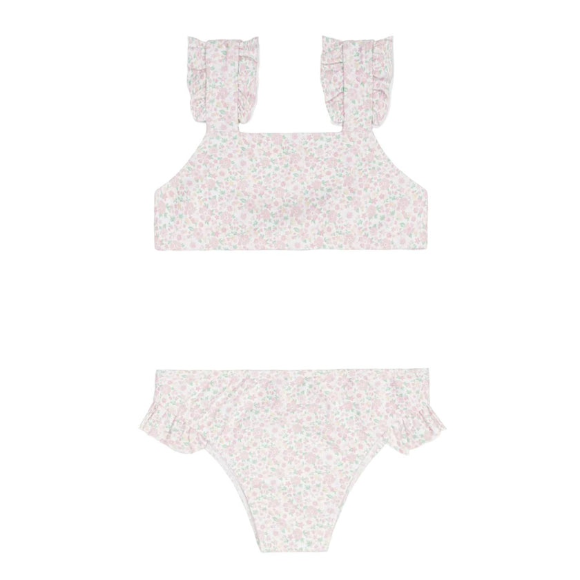 girls antique floral ruffle strap bikini