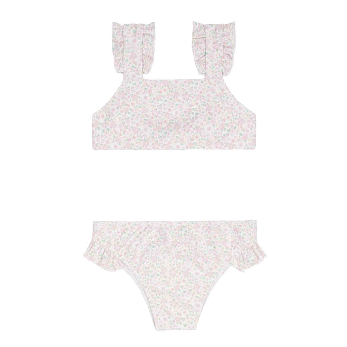 girls antique floral ruffle strap bikini