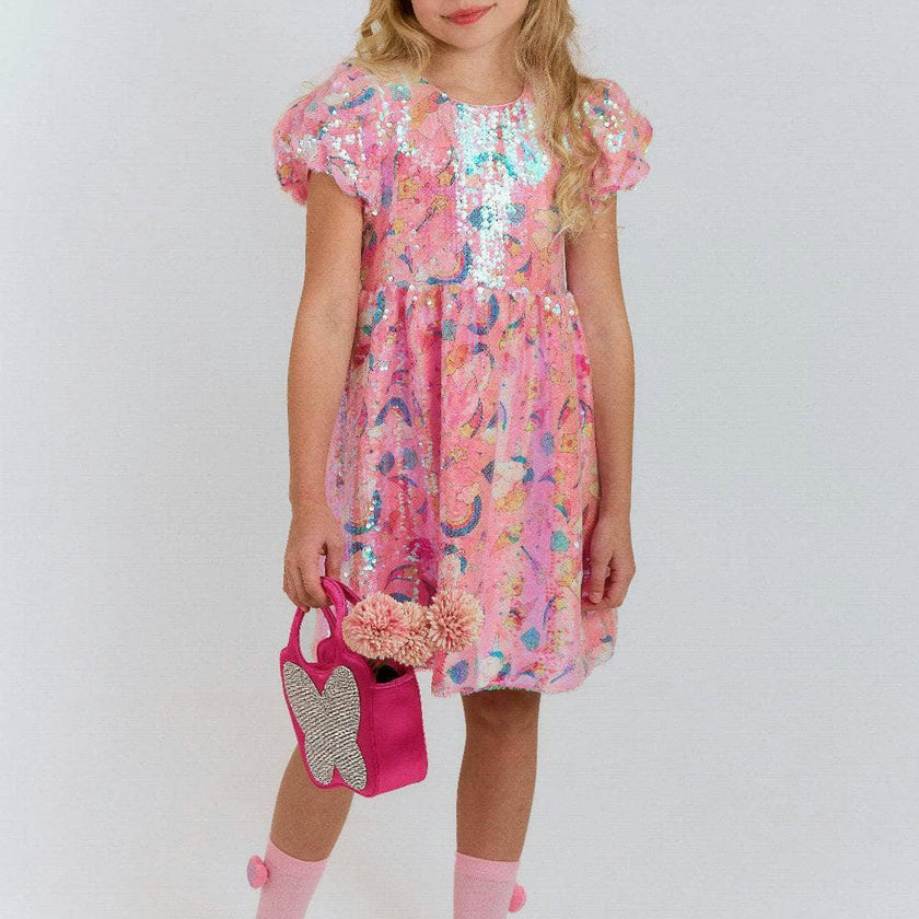 Dream Sequin Short Puff Sleeve Dress