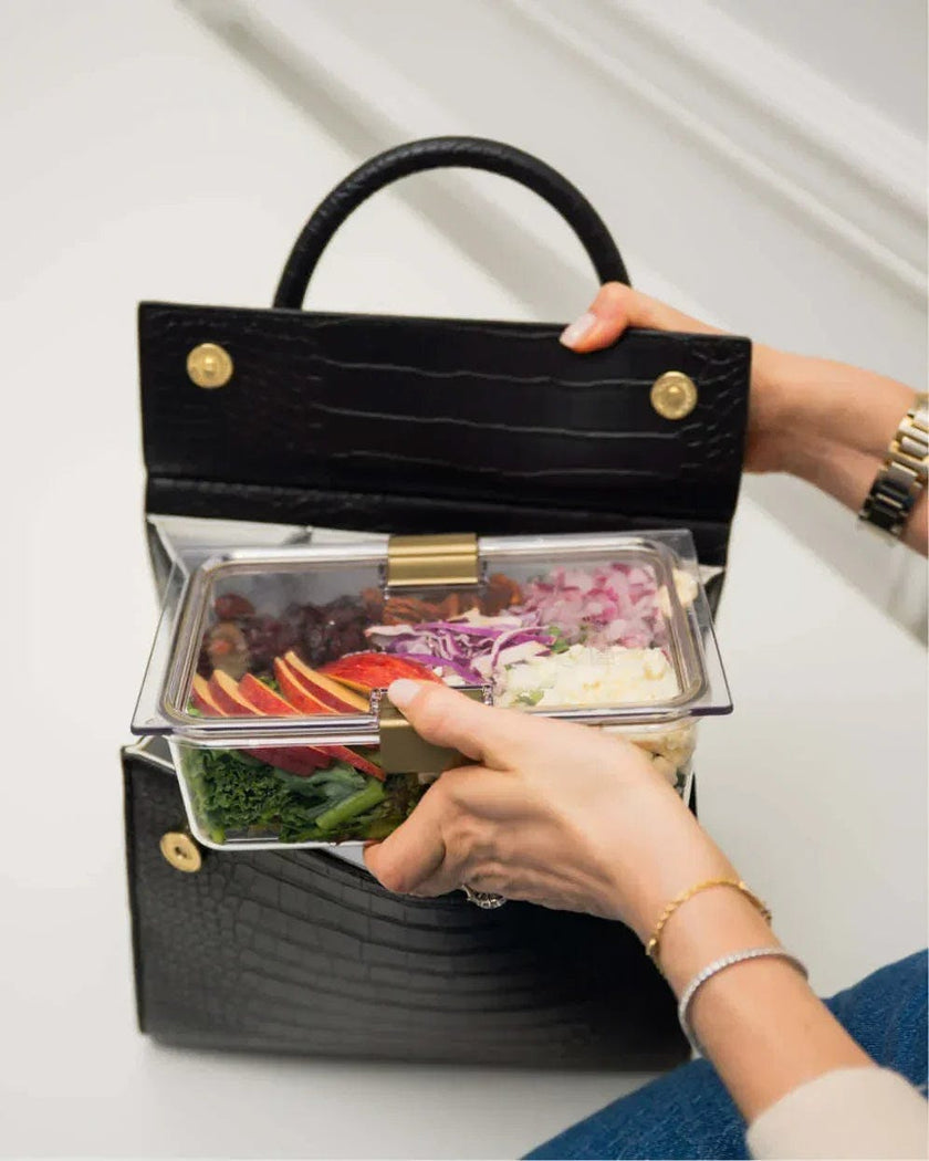 Medium Stylish, Chic Insulated Lunchbox, Black Croc