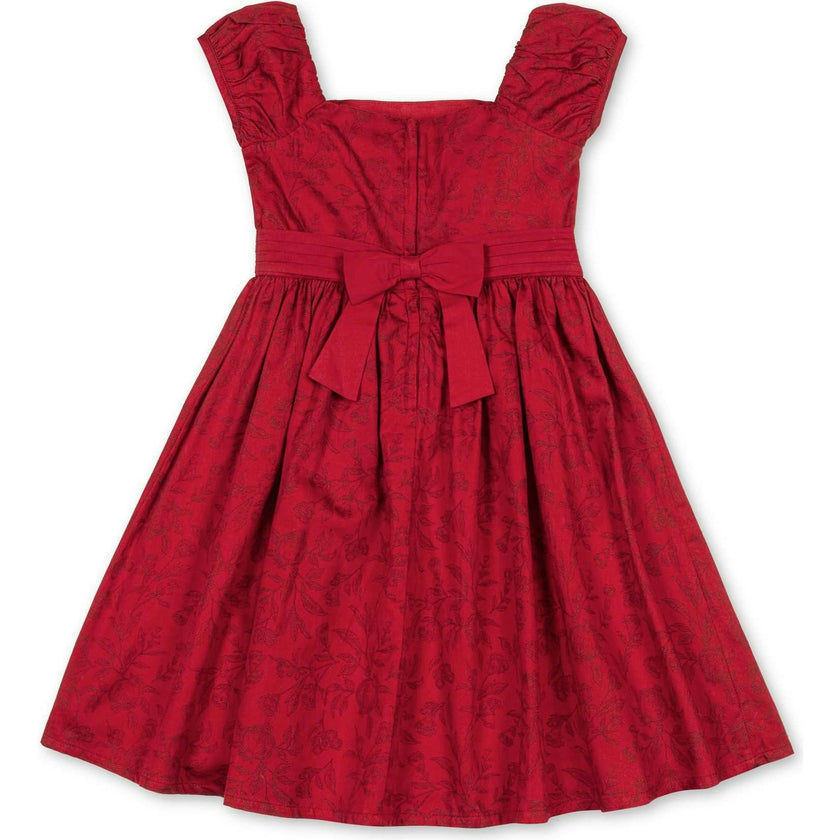 Organic Puff Sleeve Sateen Party Dress, Red