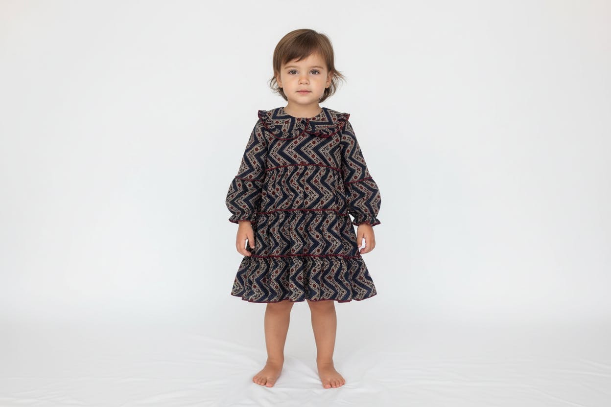 Noel Printed Peter Pan Collar Tiered Dress - Midnight