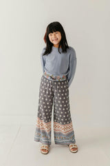 Girls Boho Wide Leg Flowy Pants in Border Print