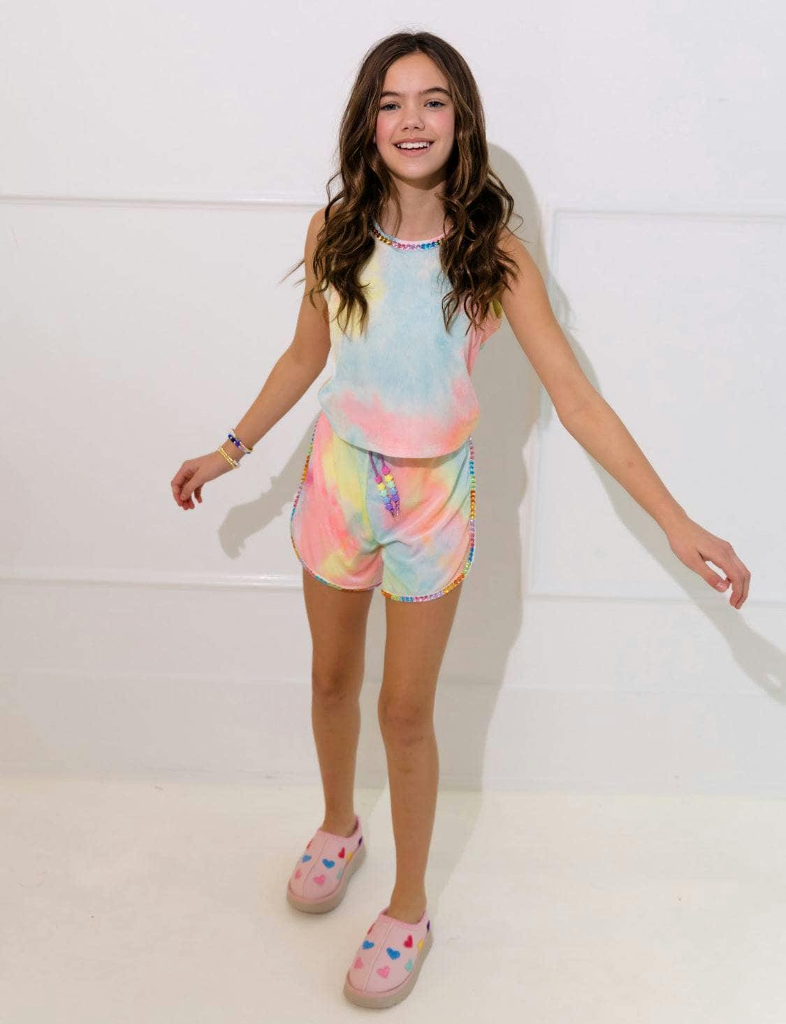 Tie Dye Velour Gem Short Set