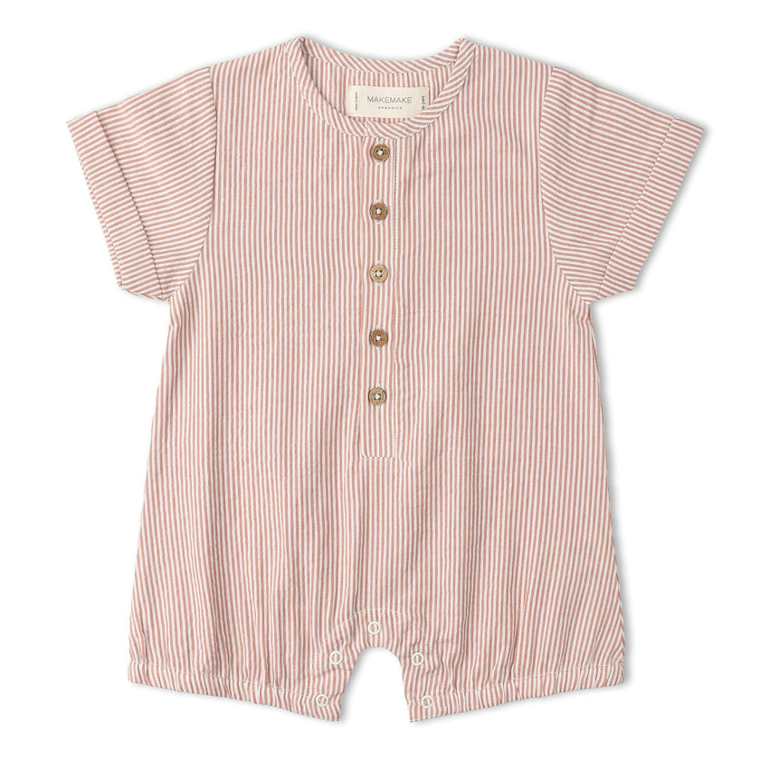 Organic Short Bubble Romper - Coral Stripes