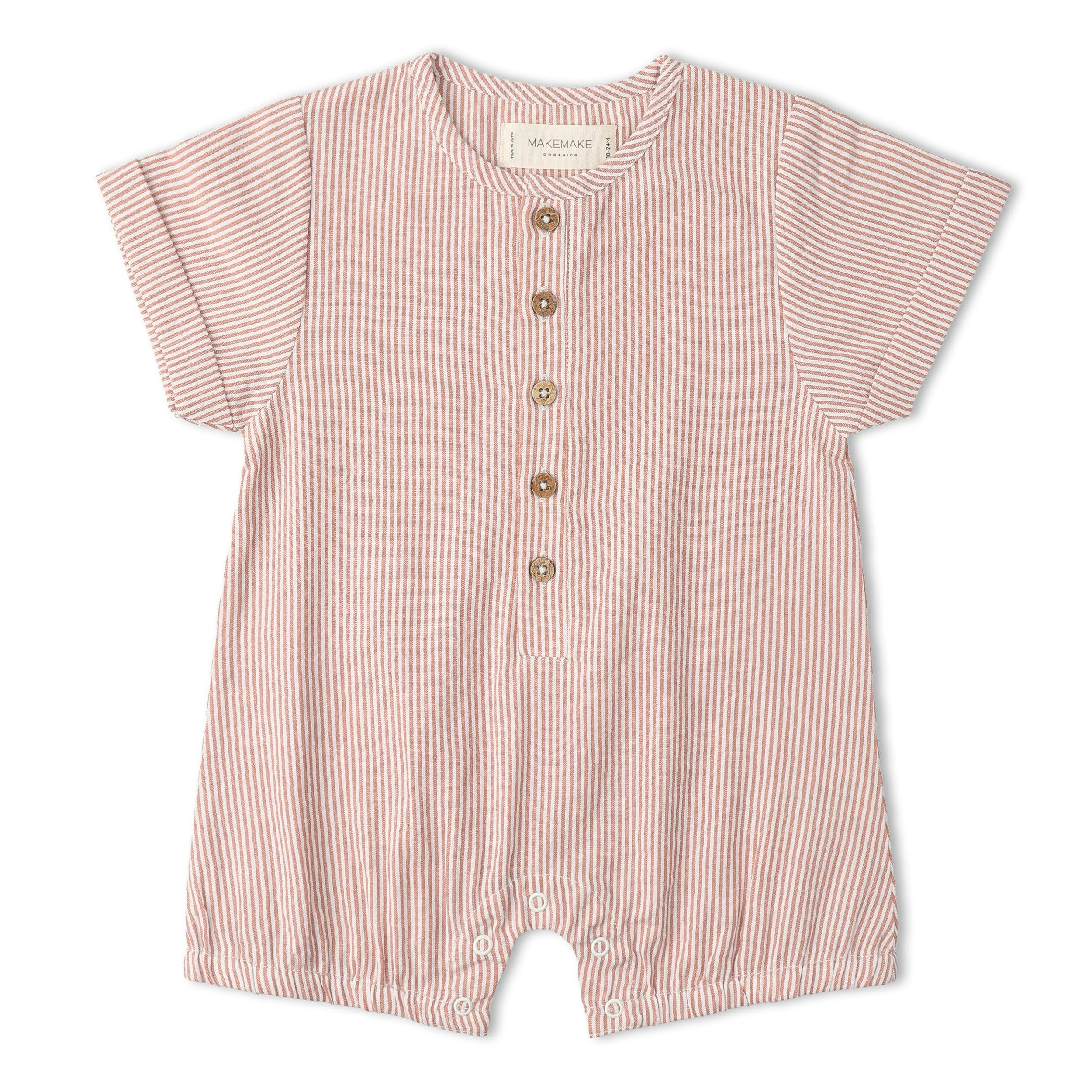 Organic Short Bubble Romper - Coral Stripes