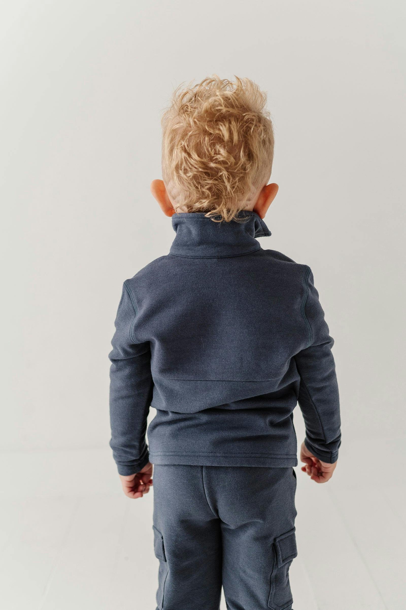 Boys 3/4 Fleece Zip Sweatshirt in Nightfall Blue