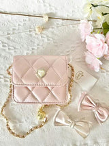 Quilted Pink Purse with Diamond Heart Purse, Pink