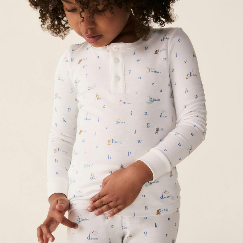 Kid's Pima Snug Fit Pajama Set in Letters and Lullabies