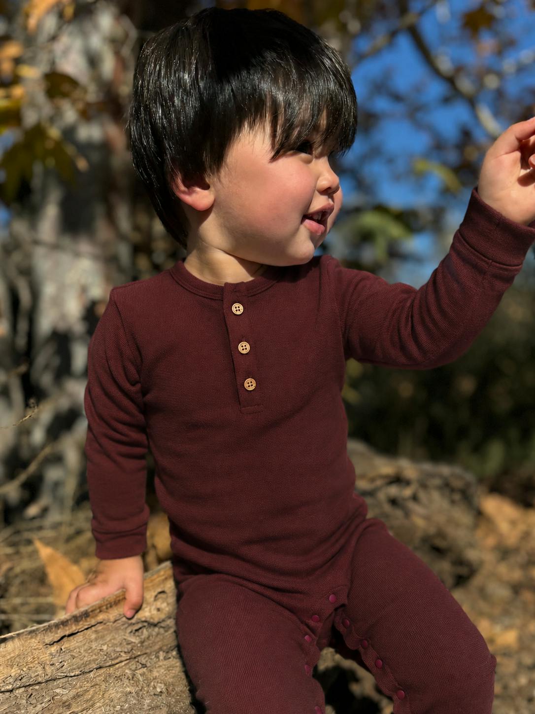 MASON Burgundy Henley Romper