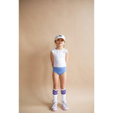 The Upper West High Neck 2-Tone One-Piece Swimsuit, Blue Deep