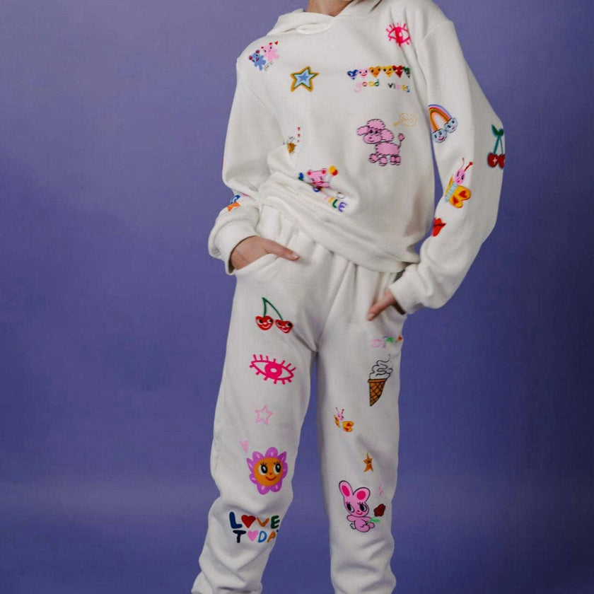 Graffiti Ice Cream Hoodie And Pant Set, White