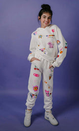 Graffiti Ice Cream Hoodie And Pant Set, White