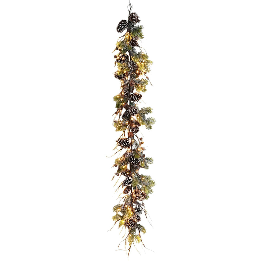 Snowy Norway Spruce & Pinecone Winter Christmas Garland Table Runner with Unlit or Pre-Lit Option