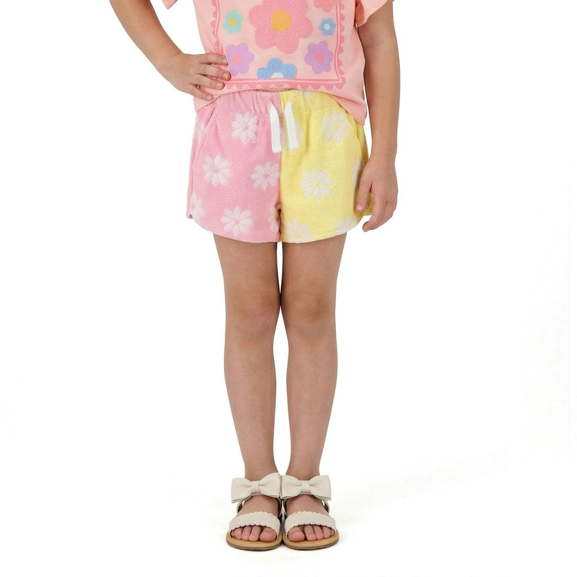 Girls Colorblocked Terry Short | Pink Floral