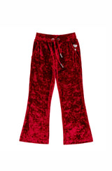 Velvet Yoga Pant with Embroidered Hearts, Red