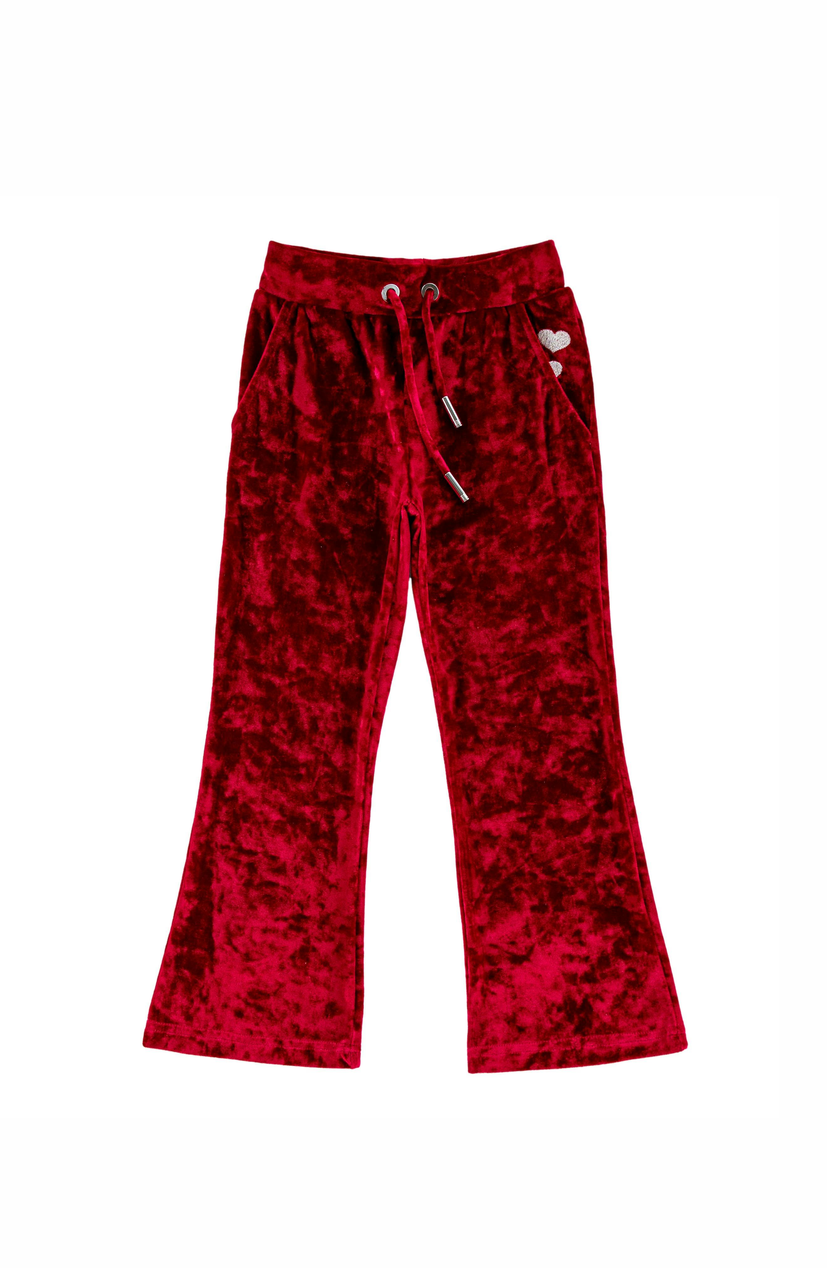 Velvet Yoga Pant with Embroidered Hearts, Red