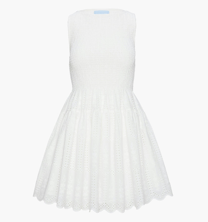 The Cosima Mini Nap Dress - White Trellis Broderie