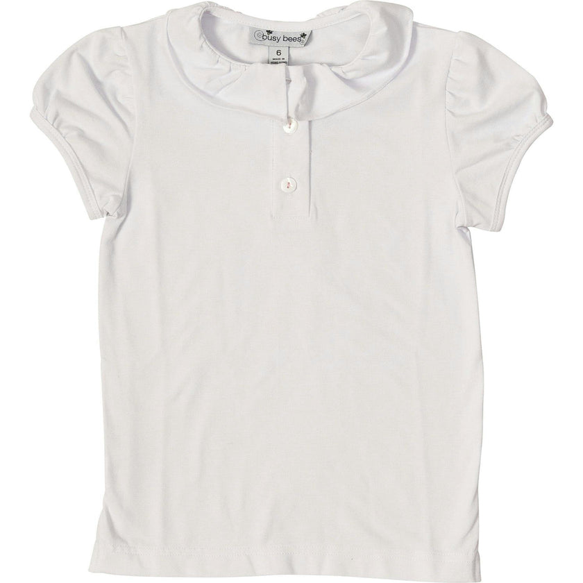Eliza Ruffle Knit Polo, White