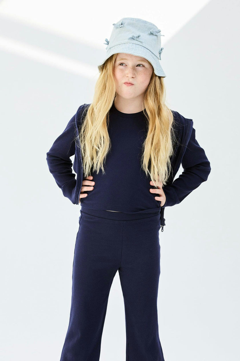 Girls Rib Hoodie in Black
