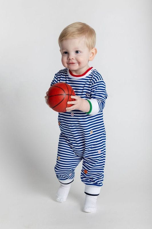 Stripe Knit Longall With Emb Sport Balls