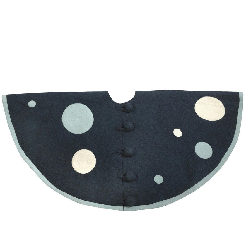 Hand Felted Wool Blue Polka Dots Christmas Tree Skirt 60"