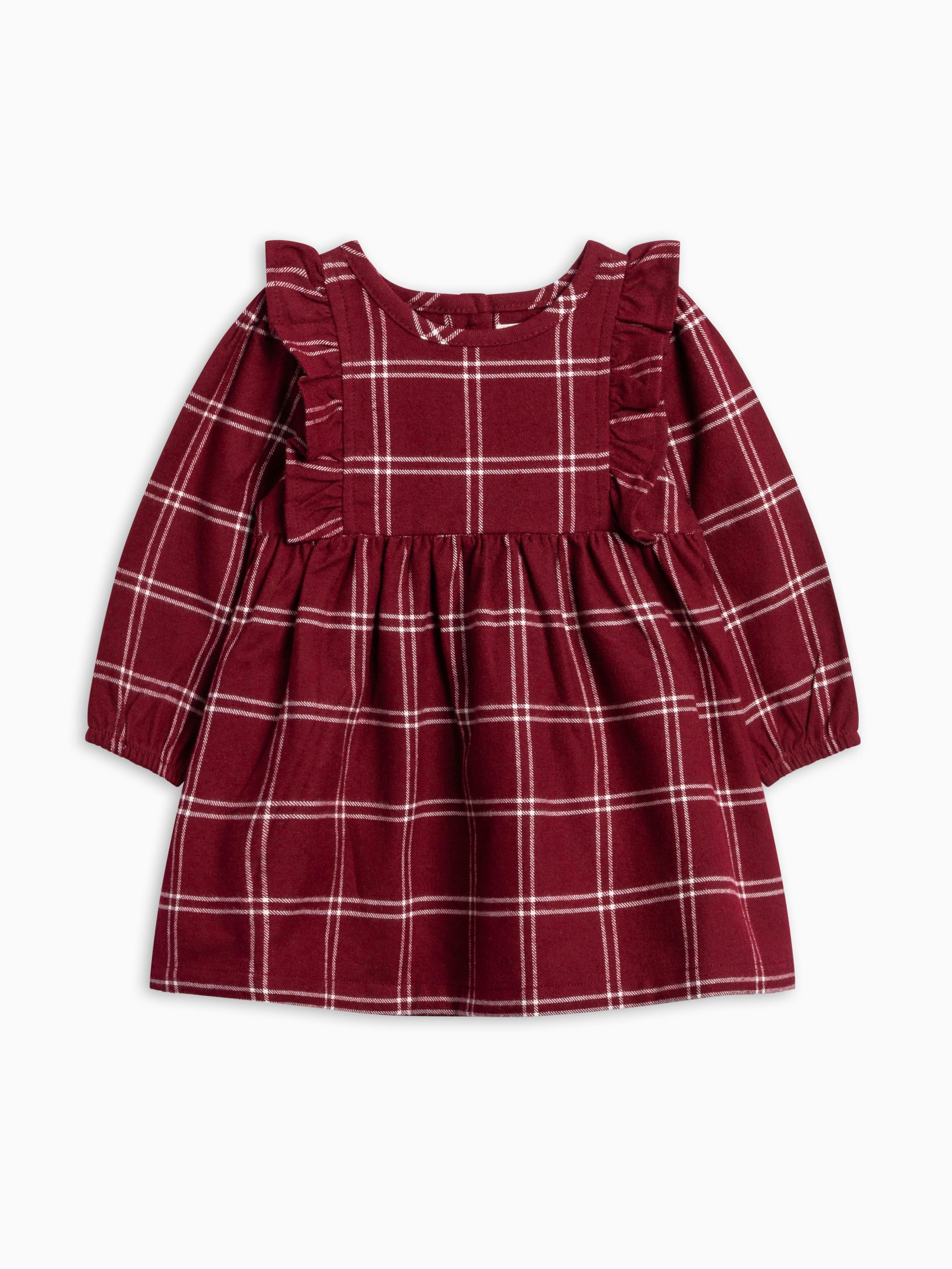 Celyn Flannel Ruffle Long Sleeve Dress - Pomegranate Plaid