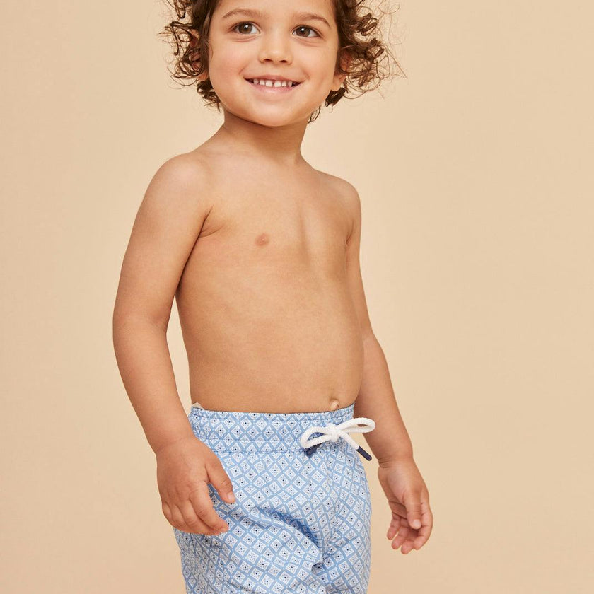 Sky Blue Geo Boys' Swim Shorts