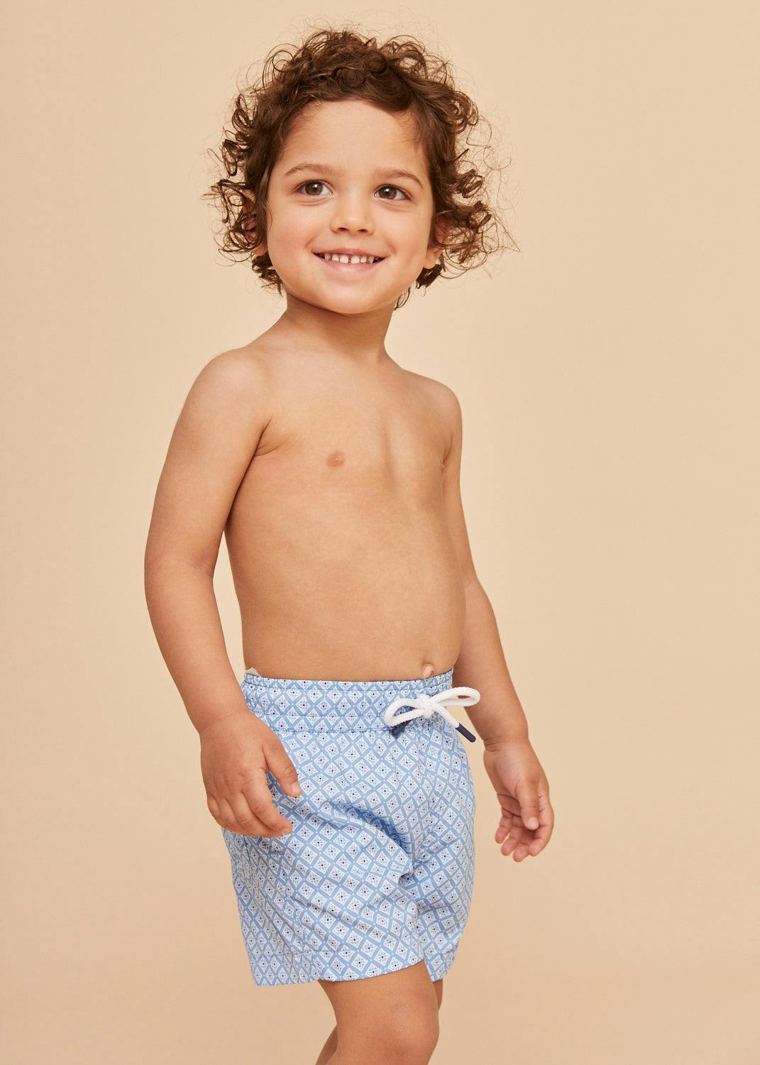 Sky Blue Geo Boys' Swim Shorts