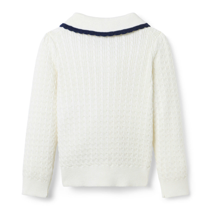 The Scalloped Cable Knit Cardigan, white