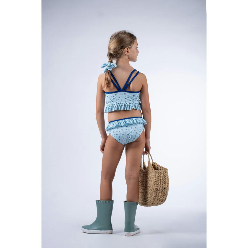 Berries Ruffle Top & Bottom Bikini, Blue