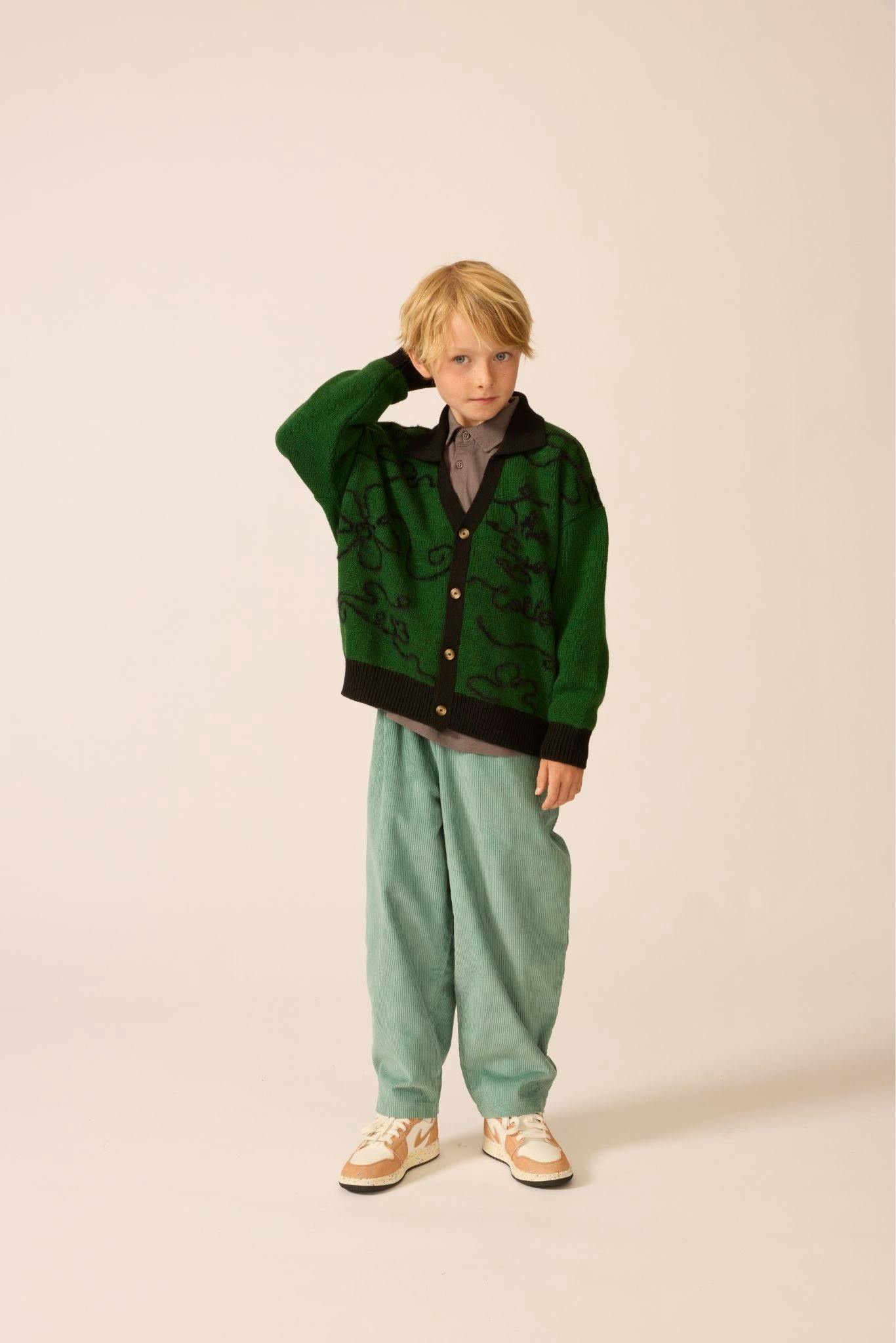 Collared Classroom Cardigan with Intarsia