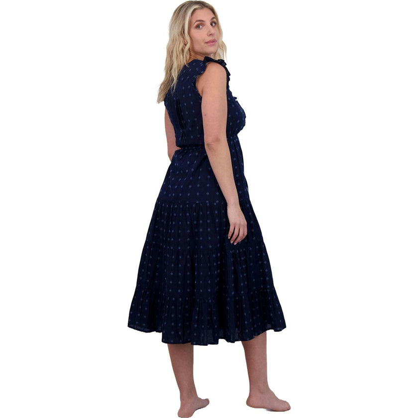 Giselle Women's Maxi Dress Navy Turquoise Ikat, Blue