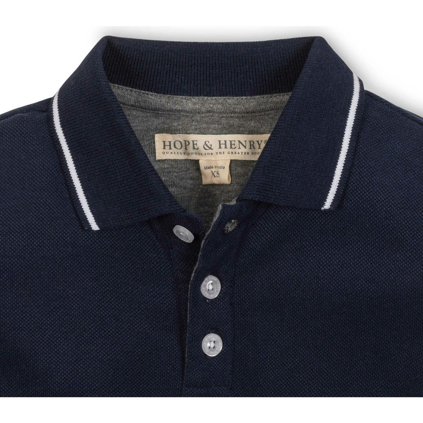 Organic Long Sleeve Colorblock Jersey Polo, Blue