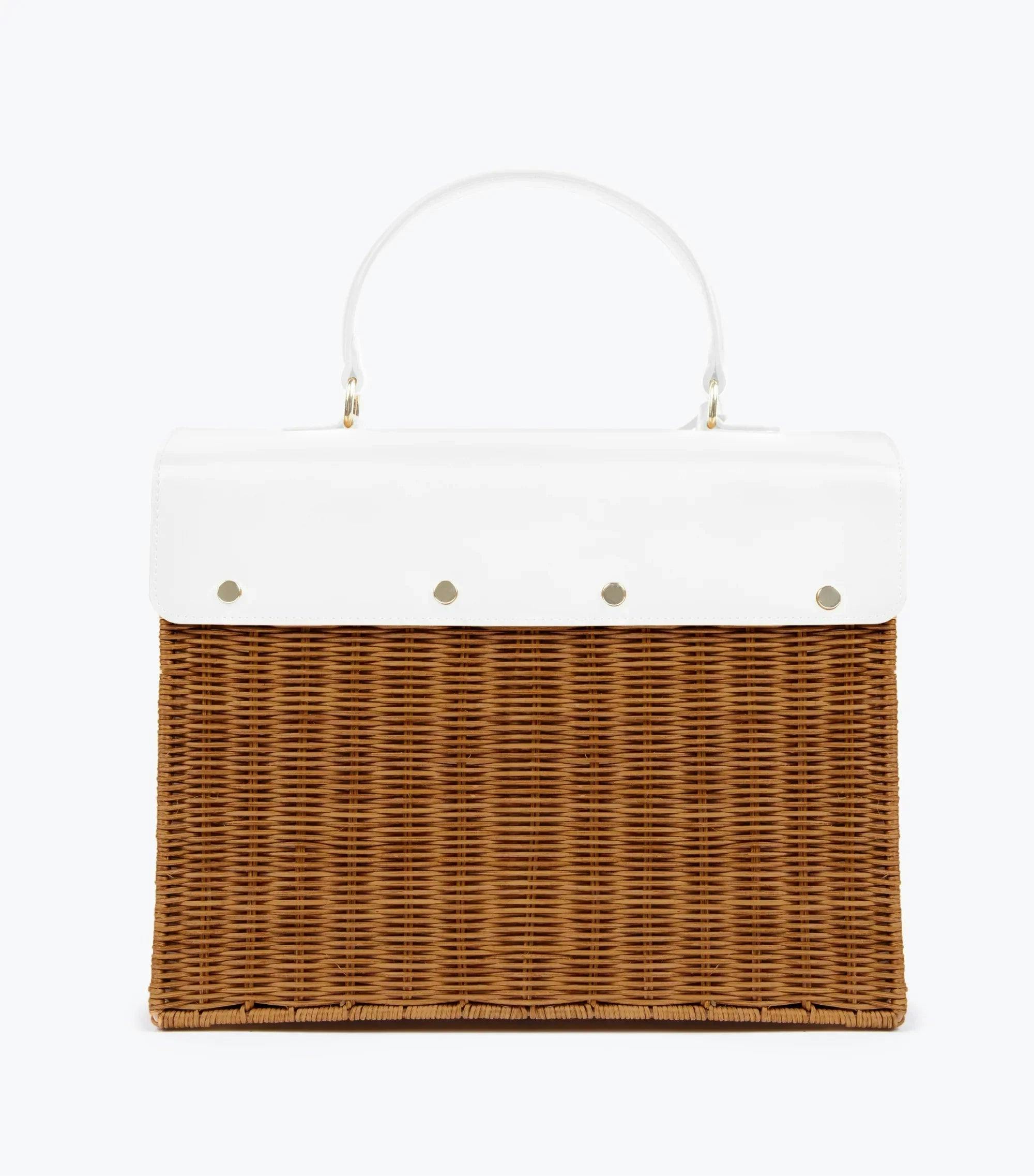 Large, Insulated, Hand-Woven Wicker Lunchbox, Dark White