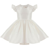 White Maravelle Satin Flutter-Sleeve Dress