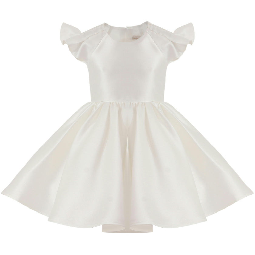 White Maravelle Satin Flutter-Sleeve Dress