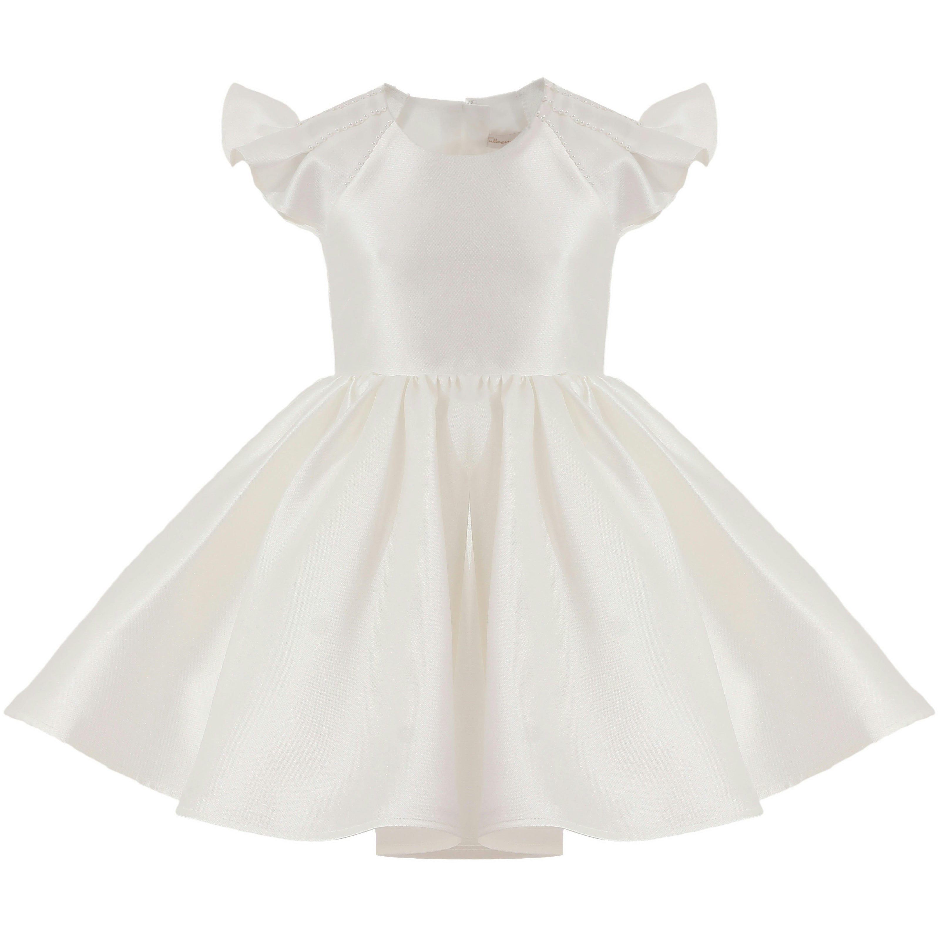 White Maravelle Satin Flutter-Sleeve Dress
