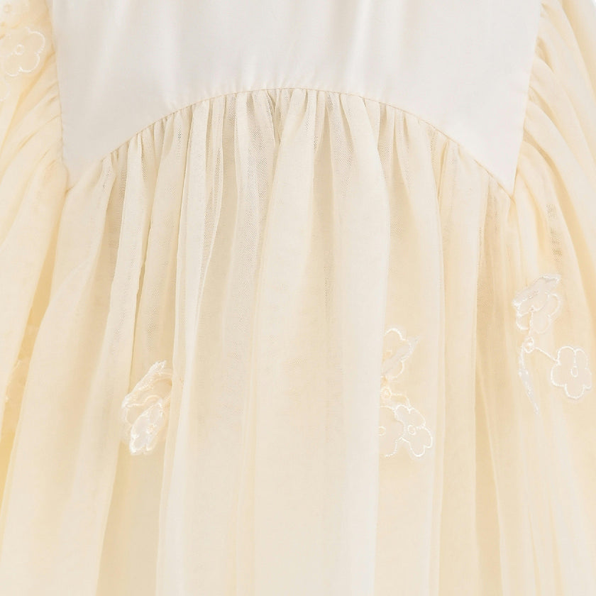 Beige Mirelle Petal Flared Tulle Dress