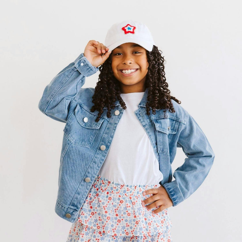 Patriotic Star Patch Baseball Hat - White