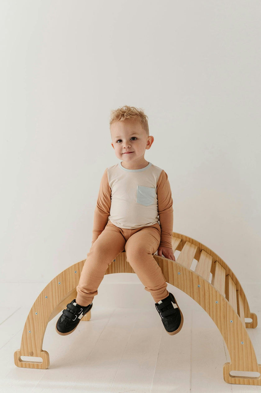 Boys Long Sleeve Colorblock Pocket Shirt in Slate Mist