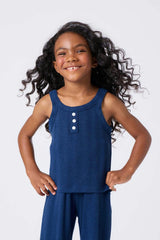 Girls Pointelle Tank in Navy